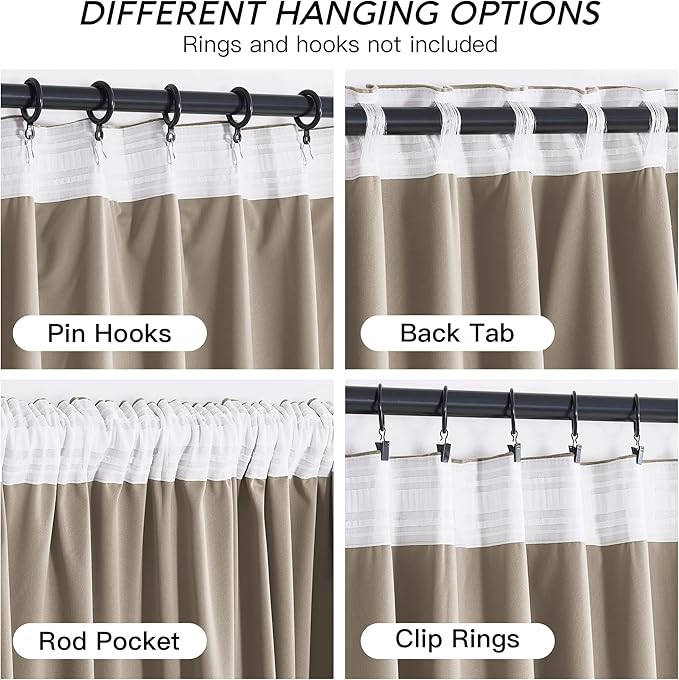 RYB HOME Camel Beige Velvet Curtains with Hook Tape, Thermal Insulated Privacy Protect Decorative Drapes for Home Theater, W 62 x L 90 inches, 2 Panels Set