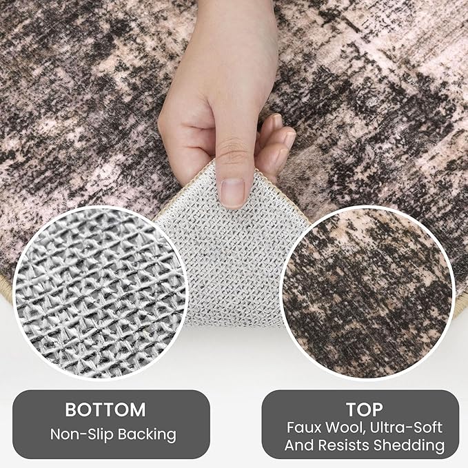 IOHOUZE Abstract Runner Rug 2x7 Ft Washable Runners for Hallways, Non Slip Kitchen Runner Printed Faux Wool Entryway Runners Indoor, Modern Abstract Floor Carpet for Hall Kitchen Bedroom, Brown/Rust