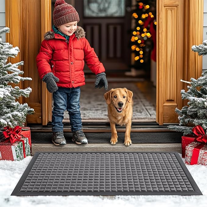 Smiry Front Door Mat Outside Entrance, Heavy Duty Natural Rubber Doormat, Non Slip, Trap Dirt and Moisture, Easy Clean, Low Profile Welcome Floor Mats for Indoor Outdoor Entry, 71x23 Inch, Mix Grey