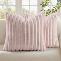 decorUhome Summer Cozy Faux Fur Throw Pillow Covers 18x18 Set of 2 Decorative Soft Plush Striped Modern Farmhouse Boho Couch Pillow Cases with Velvet Back for Sofa Bed Living Room, Pink White