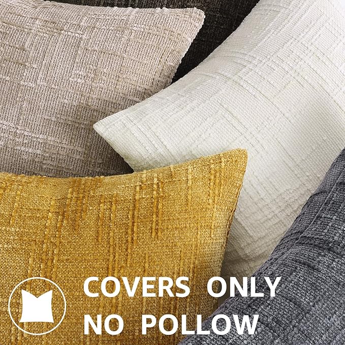 decorUhome Summer Mustard Yellow Chenille Euro Sham Throw Pillow Covers 24x24 Set of 2 Textured Cozy Slubby Couch Pillow Covers Modern Farmhouse Boho Decorative Pillow Cases for Bed Sofa Living Room
