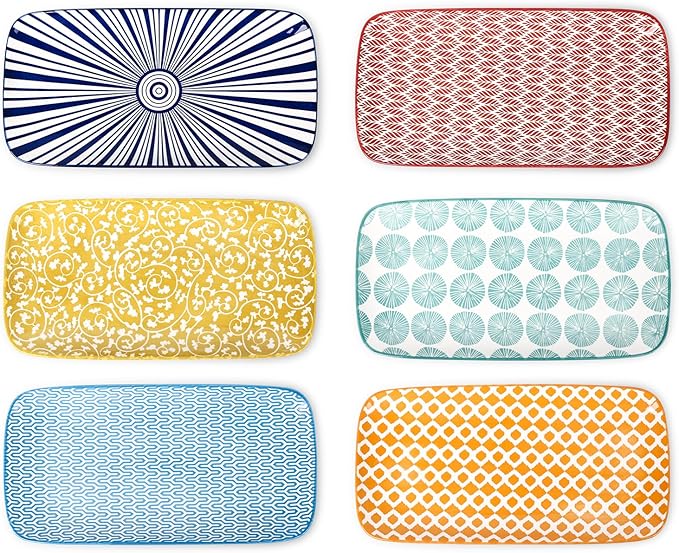 Selamica Ceramic Serving Platters, 12 Inch Serving Trays for Party Entertaining, Large Rectangular Serving Plates, Set of 6, Assorted Colors