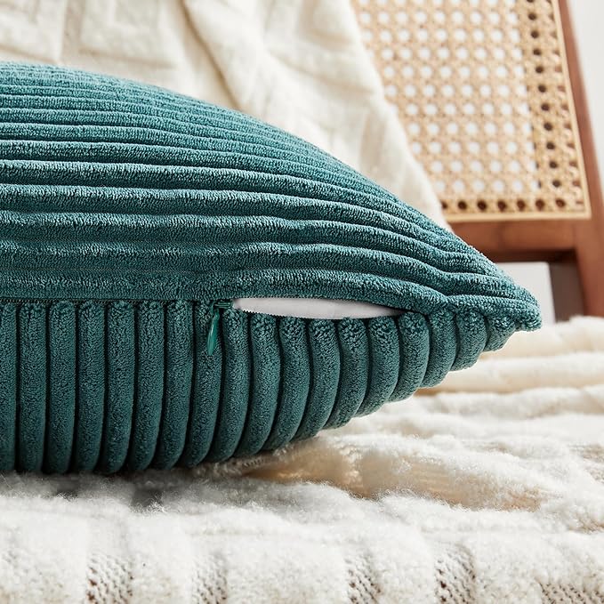 Fancy Homi 2 Packs Teal Samll Decorative Throw Pillow Covers 14x14 Inch with for Couch Bed Sofa, Rustic Farmhouse Boho Home Decor, Soft Corss Patchwork Corduroy Square Cushion Case 35x35 cm