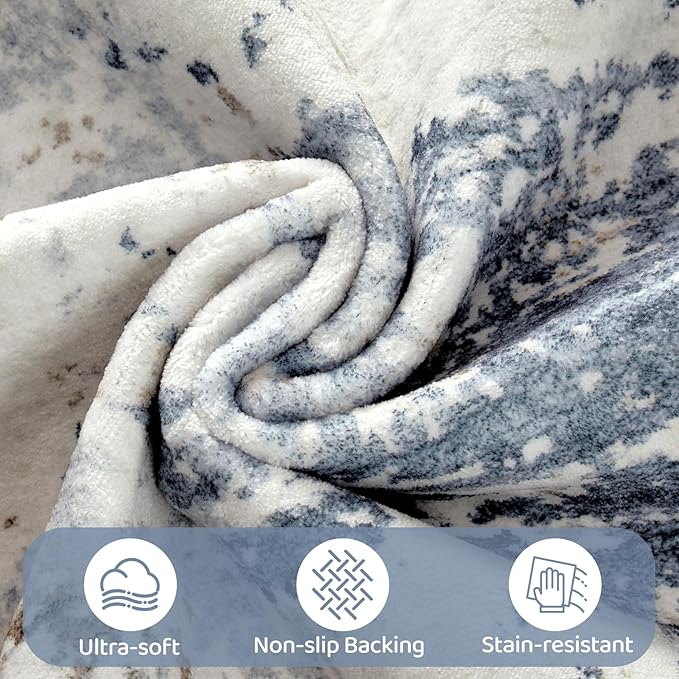 UERMEI 6x9 Area Rug Living Room Rugs Thickened - Washable Neutral Modern Abstract Soft Rug Indoor Floor No Slip Rug Carpet for Bedroom Under Dining Table Home Office Decor - Denim Blue