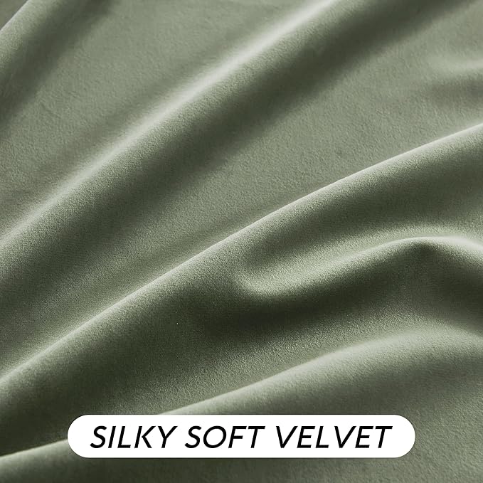 RYB HOME Sage Green Velvet Curtains 92 inches with Hook Belt, Soft Fabric Room Darkening Thermal Insulated Luxurious Home Decor Curtains for Living Room Bedroom, W 52" x L 92", 2 Panels Set