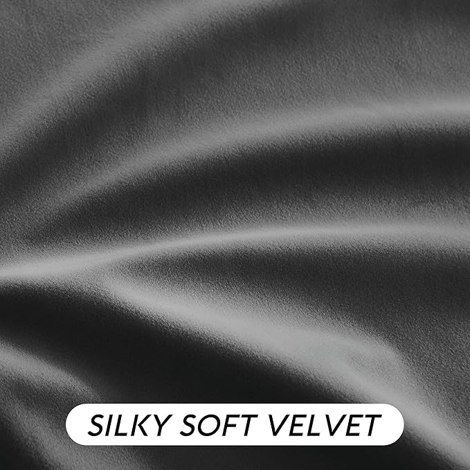 RYB HOME Grey Velvet Curtains 72 inches with Hook Belt, Soft Fabric Room Darkening Thermal Insulated Luxurious Home Decor Curtains for Living Room Bedroom, W 52" x L 72", 2 Panels Set