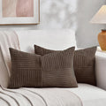 Fancy Homi 2 Packs Dark Brown Lumbar Decorative Throw Pillow Covers 16x32 Inch for Living Room Couch Bed, Rustic Farmhouse Boho Home Decor, Soft Striped Corduroy Rectangle Accent Cushion Case 40x80 cm