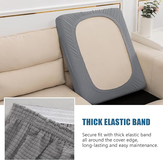 Water Repellent Sofa Cushion Slipcovers, Stretch Couch Cushion Covers, Furniture Protector Slipcovers Slip Cover, Sofa Seat Cover for Living Room, Washable (Loveseat Cushion, Light Gray)