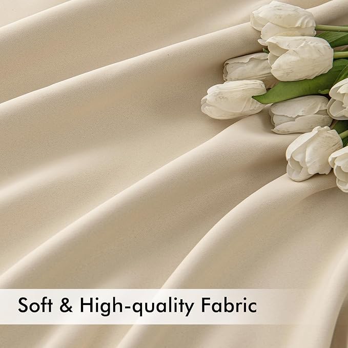 MIULEE Back Tab Cream Beige Curtains 102 Inch Long 2 Panels Set for Living Room Bedroom, Ivory Rod Pocket/Pinch Pleated Light Blocking Thermal Insulated Room Darkening Floor to Ceiling Blackout Drapes