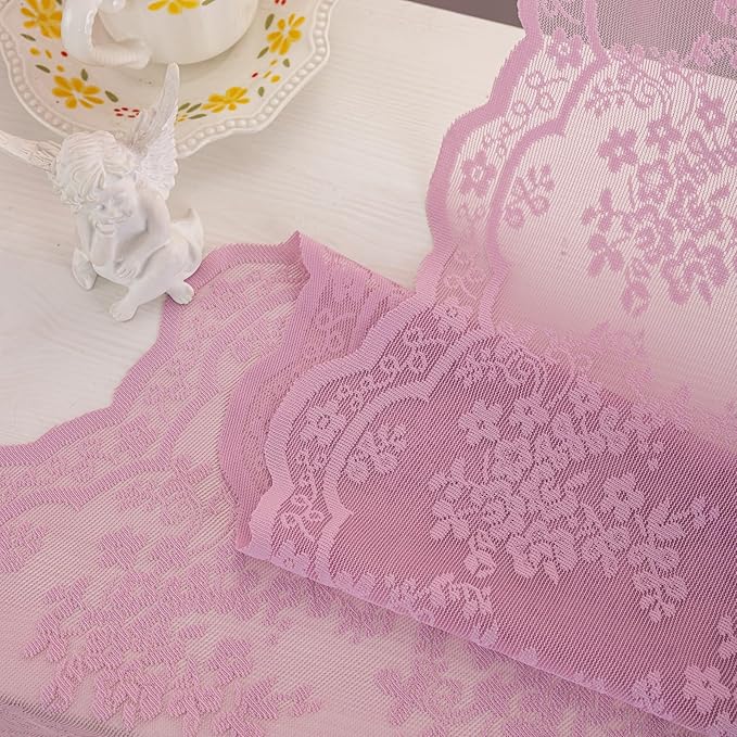 YJ YANJUN Vintage Lace Curtains 84 Inches Long-Victorian Floral Pattern Lalic Sheer Curtain Panels for Living Room Bedroom,Light Filtering, Cute Girls Drapes 2 Panels 52W x 84L Purple Blush