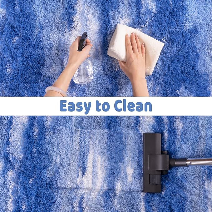 Soft Runner Rugs for Bedroom Hallways, 2x5 Abstract Blue White Fluffy Shag Throw Area Rug Non Slip for Bedside Dorm, Long Shaggy Furry Carpet for Nursery Living Room