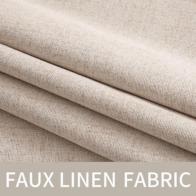 MIULEE 100% Blackout Linen Textured Curtains for Bedroom 100 Inches Extra Long Thermal Insulated Natural Beige Grommet Room Darkening Curtains & Drapes Luxury for Living Room Nursery (2 Panels)