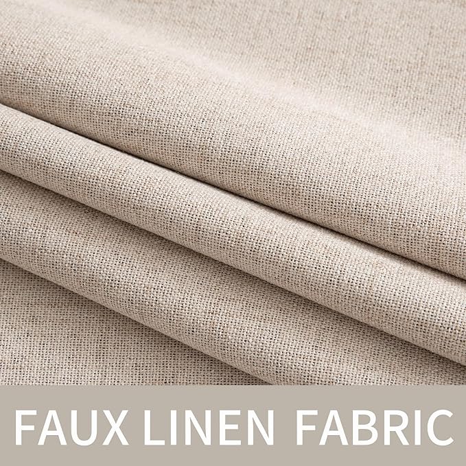 MIULEE 100% Blackout Linen Textured Curtains for Bedroom Solid Thermal Insulated Natural Beige Grommet Room Darkening Curtains & Drapes Luxury Decor for Living Room Nursery 52 x 80 Inch (2 Panels)
