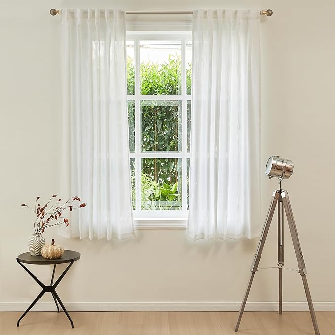 MYSKY HOME Curtains 63 Inch Length 2 Panels, Boho Curtains Sheer Light Soften for Bedroom Kitchen Farmhouse Style Country Rustic Drapes Window Treatment Set, Beige White, 50" x 63"