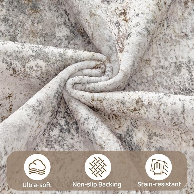 UERMEI 9x12 Area Rug Living Room Rugs - Washable Neutral Modern Abstract Soft Thin Large Rug Indoor Floor No Slip Rug Carpet for Bedroom Under Dining Table Home Office Decor - Brown Grey
