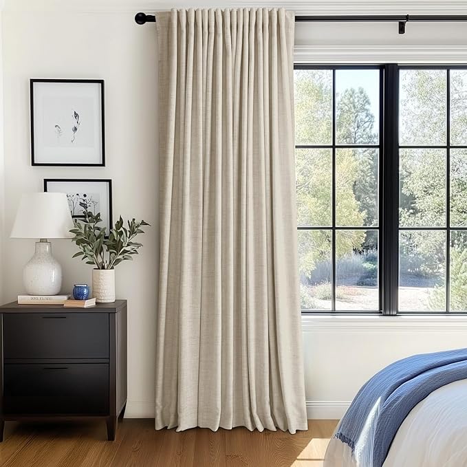 100% Blackout Shield Linen Blackout Curtains for Bedroom 90 Inches Long, Back Tab/Rod Pocket Living Room Drapes, Thermal Insulated Blackout Curtains 1 Panel Set, 100" W x 90" L, Oatmeal