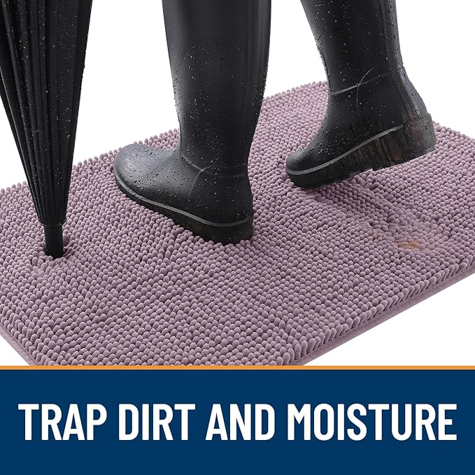 OLANLY Dog Door Mat for Muddy Paws 54x24, Absorbs Moisture and Dirt, Absorbent Non-Slip Washable Doormat, Quick Dry Chenille Mud Mat for Dogs, Entry Indoor Entryway Carpet for Inside Floor, Deep Plum