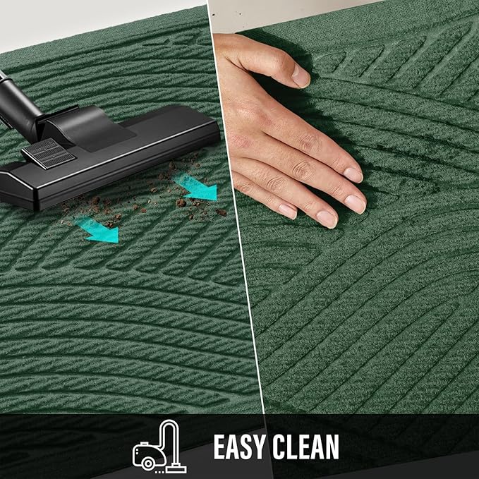 HIYARD Sturdy Front Door Mat, Absorbent Muddy Dirt Resist Welcome Door Mats Outdoor Indoor, Stain and Fade Resistant, Non-Slip Backing Entry Mat Low Profile Doormat for Entryway, 29×17, Green