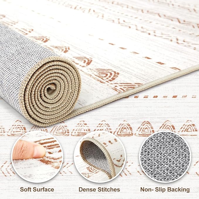 Nakagishi Round Rug Boho Area Rugs: 6x6 Washable Large Circle Neutral Soft Stain Resistant Non-Slip Carpet for Women Aged 25-45 Farmhouse Decor Enthusiasts - Living Room Bedroom Dining Room Nursery