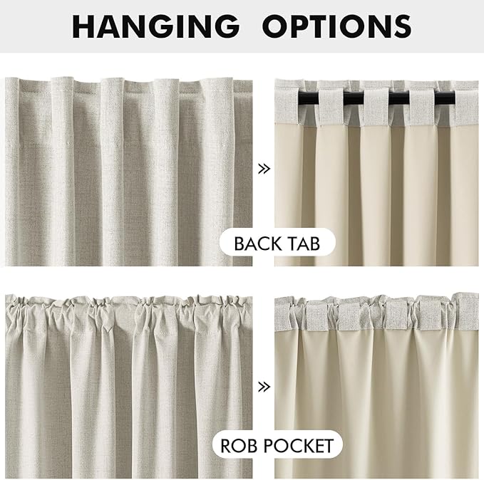 MIULEE 100% Blackout Linen Curtains for Bedroom, Light Cream Solid Luxury Decor Thermal Insulation Room Darkening Drapes for Living Room Nursery Back Tab Rod Pocket 42 x 84 Inches, 2 Panels