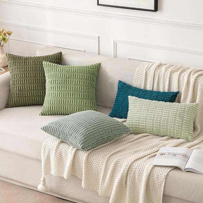 MIULEE Pack of 2 Corduroy Decorative Throw Pillow Covers 20x20 Inch Soft Boho Striped Pillow Covers Modern Farmhouse Home Decor for Summer Coastal Sofa Living Room Couch Bed Teal