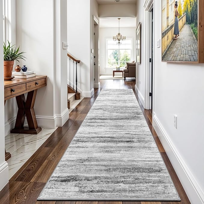 3x18 Washable Hallway Runner Rug: Extra Long Runners for Entryway Living Room Dining Room - Stain and Water Resistant Rugs with Non-Slip Backing - Soft Low-Pile Carpet 18ft Grey