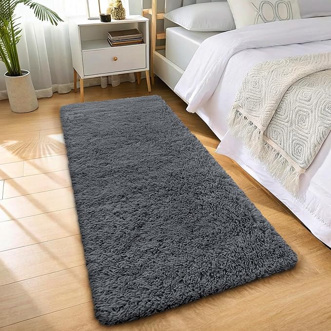 OLANLY 3x11 Machine Washable Runner Rugs for Hallway, Soft Fluffy Shaggy Bedside Rugs for Bedroom, Living Room, Indoor Floor Carpet for Kids Girls and Boys, Nursery Rooms, Home Decor Aesthetic, Grey