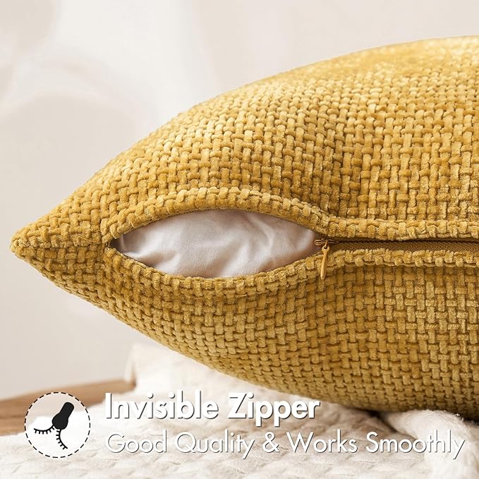 MIULEE Pack of 2 Euro Sham Pillow Covers 24x24 Inch Neutral Gold Modern Boho Accent Decorative Throw Pillow Covers Soft Chenille Farmhouse Cushion Covers for Home Decor Couch Bed Sofa Living Room