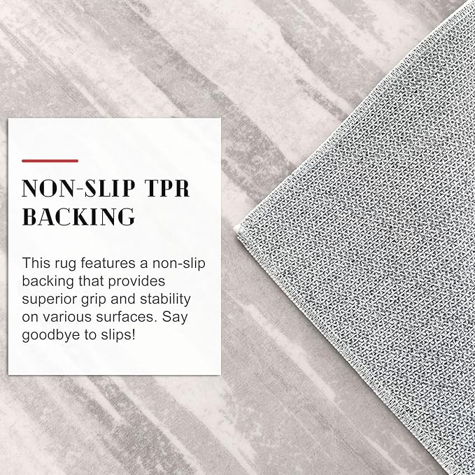 Lansny Modern Abstract Runner Rug 2x5, Neutral Light Beige and Grey Washable Entryway Kitchen Non-Slip Soft Hallway Runner Thin Print Faux Wool Carpet for Bedroom Laundry Room Indoor
