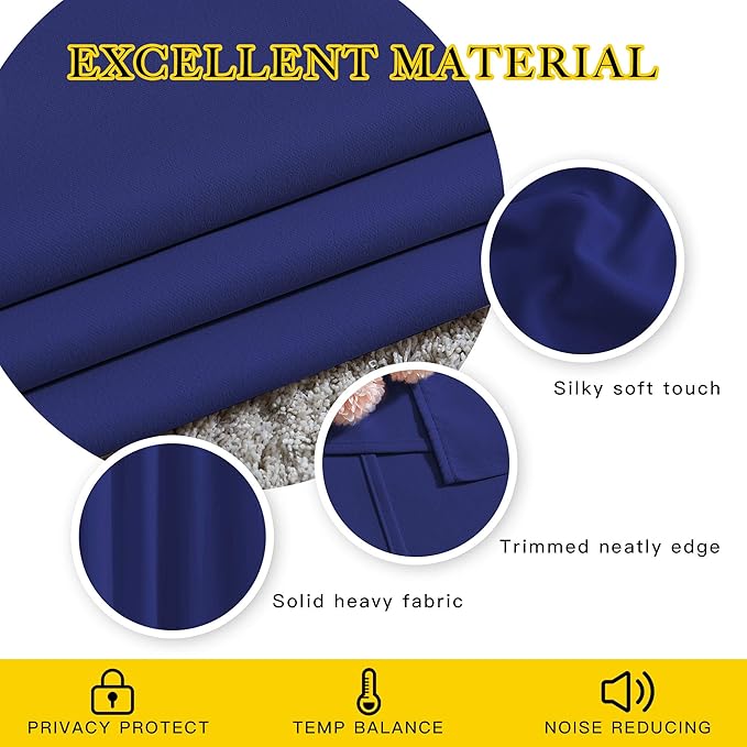 NICETOWN Blackout Doorway Curtains 80 inch Length - Grommet Room Darkening Thermal Insulated Soundproof Window Treatments for Bedroom/Closet (2 Panels, 46 x 80 Inch, Navy Blue)