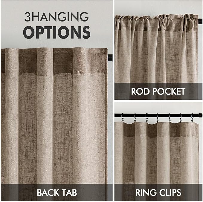 MIULEE Taupe Grey Linen Curtains 84 Inch Length 2 Panels for Bedroom Living Room, Soft Linen Textured Window Drapes Semi Sheer Light Filtering Back Tab Rod Pocket Farmhouse Modern Burlap Look Decor
