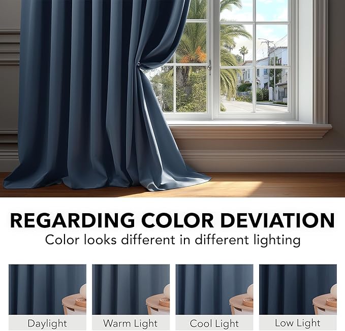 Deconovo Blackout Curtains, Thermal Insulated, W70 x L63 2 Panels, Back Tab, Machine Washable, Room-Darkening Drapes for Bedroom/Living Room Stone Blue