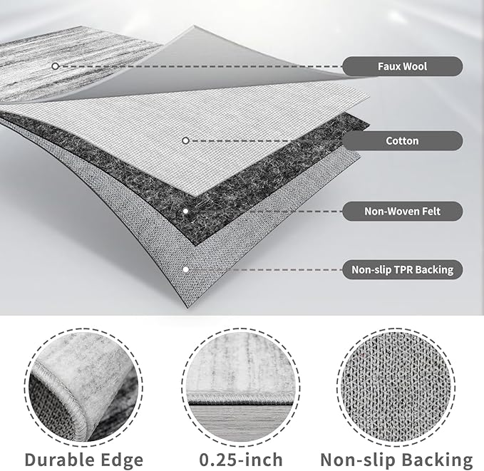 3x14 Washable Hallway Runner Rug: Extra Long Runners for Entryway Living Room Dining Room - Stain and Water Resistant Rugs with Non-Slip Backing - Soft Low-Pile Carpet 14ft Grey