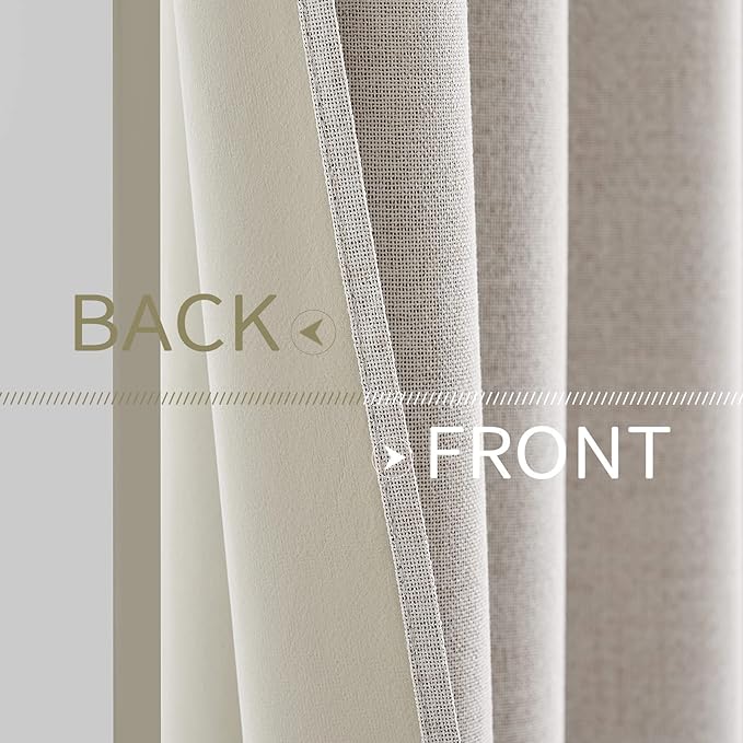 MIULEE 100% Blackout Polyester Textured Curtains for Bedroom Solid Thermal Insulated Ivory Grommet Room Darkening Curtains & Drapes Luxury Decor for Living Room Nursery 52 x 90 Inch (2 Panels)