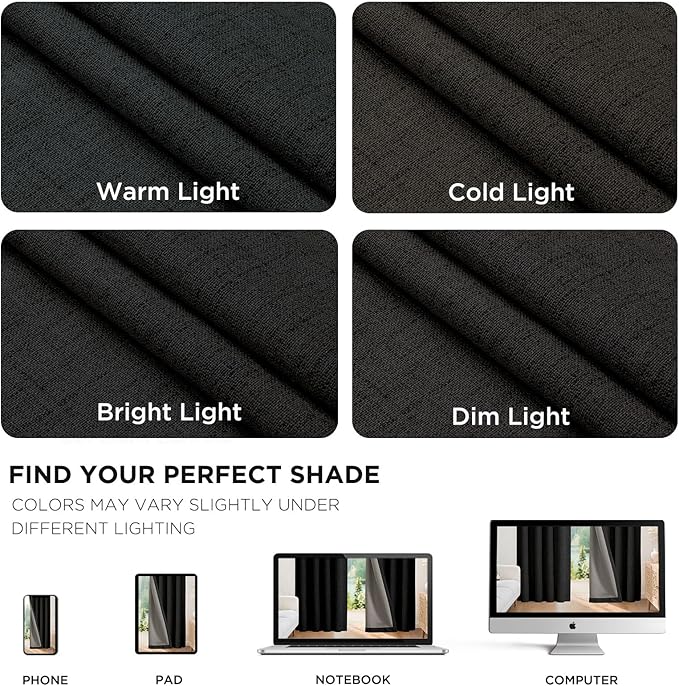 Joydeco Blackout Curtains for Bedroom - 84 Inch Long 100% Light Blocking 2 Panels Set Black Drapes, Thermal Insulated Room Darkening Curtains, Linen Textured for Living Room, Rod Pocket & Back Tabs