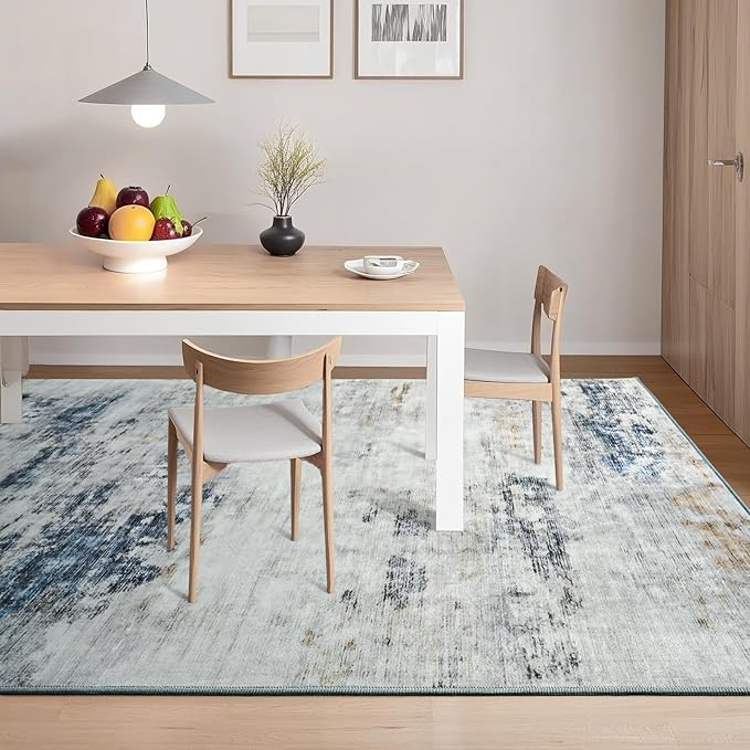 Toneed Abstract Area Rug 6x9 Modern Washable Rug Soft Non Slip Rug Low Pile for Bedroom Living Room Dining Room Blue/White