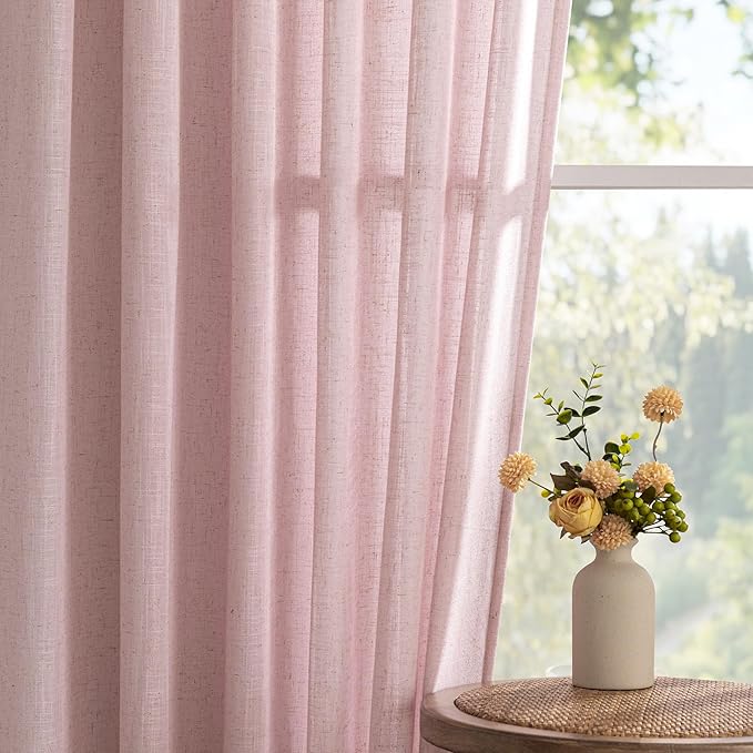 MYSKY HOME Pink Curtains 72 Inch Length for Nursery Girls Bedroom, Semi Sheer Door Curtains for Closet Doorways Boho Farmhouse Back Tab Soft Light Filtering Drapes, 50" Wide, Light Pink, Sets of 2