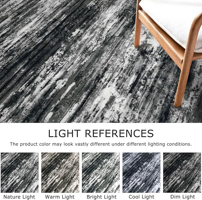 KOZYFLY 3x8 Ft Rug Modern Ombre Runner Rug for Hallway, Washable Kitchen Rugs Non-Slip Soft Striped Entryway Rug, Print Black Grey Abstract Carpet for Laundry Nursery