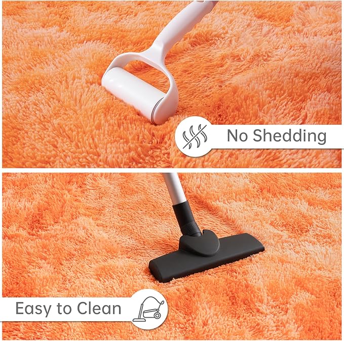 Goideal Fluffy Rug for Bedroom Living Room, 6x9 Orange Area Rugs, Faux Fur Shag Modern Carpet Ultra Soft Girls Boys Room Home Decor, Tie-Dyed