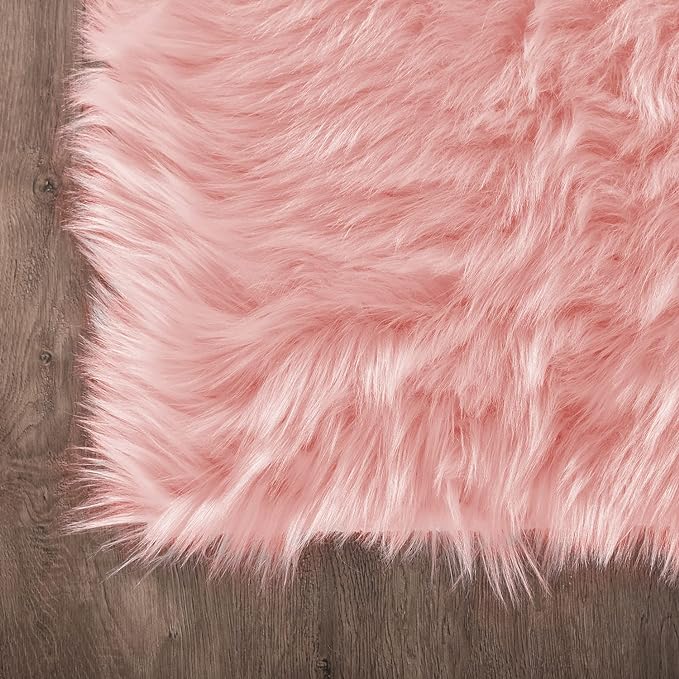 Latepis Pink Area 8x10 Shaggy Faux Sheepskin Fur Rug for Living Room Floor Cute Plush Carpet for Bedroom Girls Soft Furry Rug Luxury Home Decor