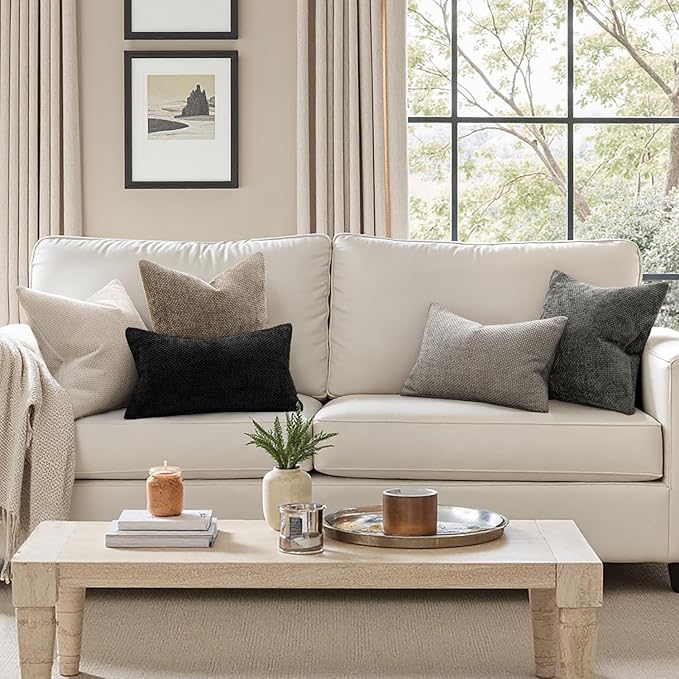 MIULEE Pack of 2 Couch Throw Pillow Covers 22x22 Inch Neutral Khaki Modern Boho Accent Decorative Pillow Covers Soft Chenille Farmhouse Cushion Covers for Home Decor Bed Sofa Living Room
