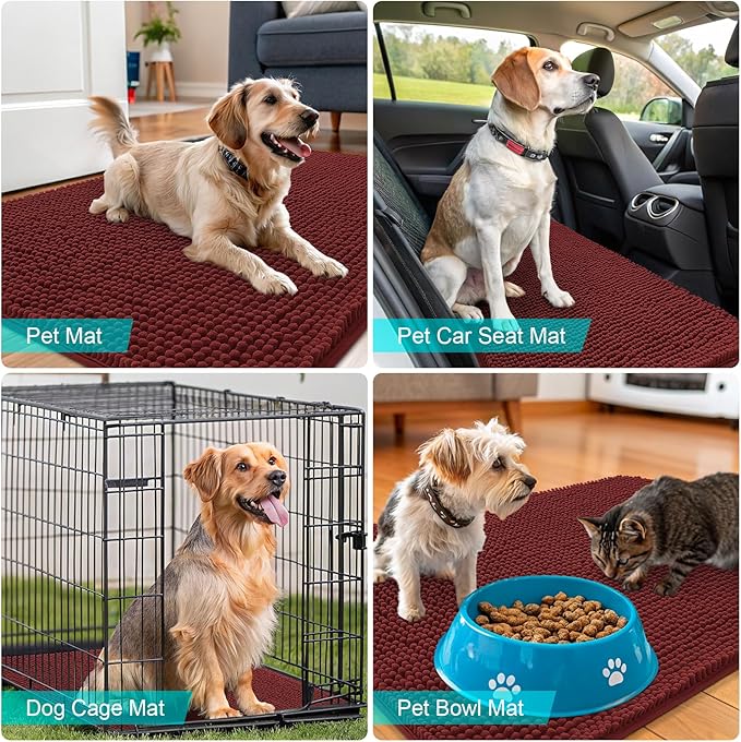 OLANLY Dog Door Mat for Muddy Paws 59x35, Absorbs Moisture and Dirt, Absorbent Non-Slip Washable Doormat, Quick Dry Chenille Mud Mat, Entry Indoor Entryway Carpet for Inside Floor, Caramel Russet