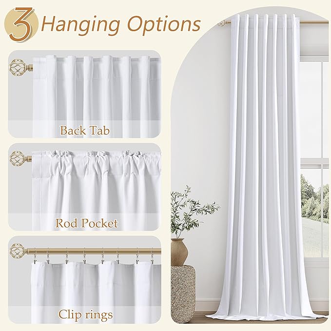 Guken White 100% Blackout Linen Curtains 70 Inch Wide by 96 Inch for Living Room Bedroom Back Tab Thermal Insulated Black Out 1 Drapes Room Darkening Window Curtains,1 Panel