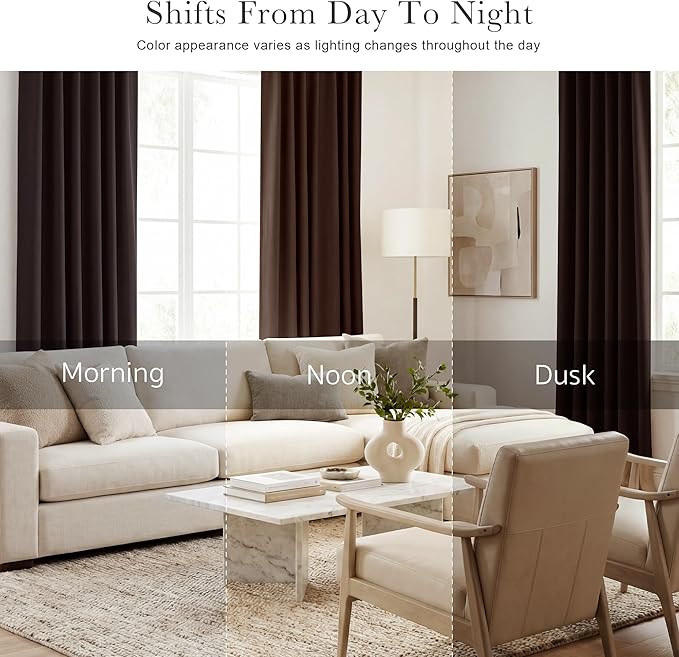 PONY DANCE Black Out Curtains for Bedroom Window, Room Darkening 96 inch Curtains 2 Panel Set, Thermal Insulated Drapes for Living Room Window Treatment, Back Tab/Rod Pocket, 52 x 96 Inch, Brown