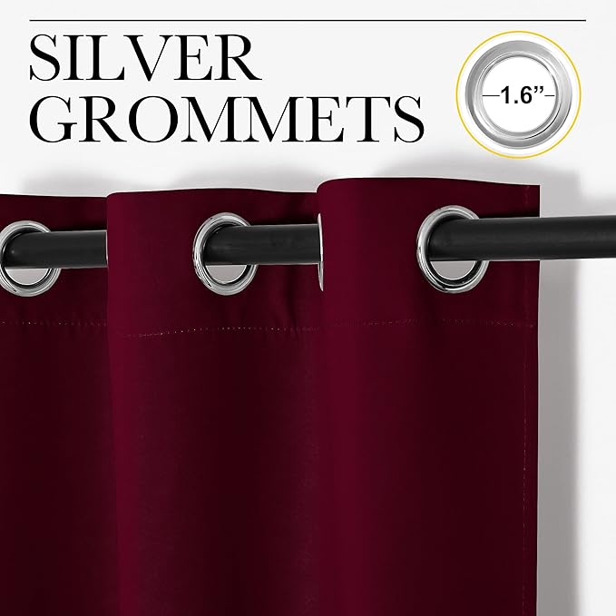 NICETOWN Modern Blackout Curtains Noise Reducing, Wine Red, 2 Panels, W42 x L54, Thermal Insulated and Privacy Room Darkening Drape Panels for Boy's Guest Room Door Small Short Window