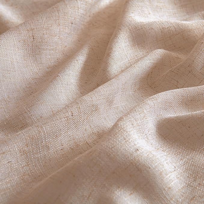 MIULEE Natural Beige Linen Curtains 96 Inches Long 2 Panels for Bedroom Living Room, Soft Linen Textured Window Drapes Semi Sheer Light Filtering Back Tab Rod Pocket Farmhouse Burlap Look Decor