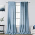 Blue Linen Textured 96 Inch Curtains 2 Panel Set Back Tab Rod Pocket Sheer Pleated Boho Room Decor Aesthetic Curtains Dusty Blue Burlap Look Curtain Drapes for Living Room Bedroom 8Ft 40x96 Inch