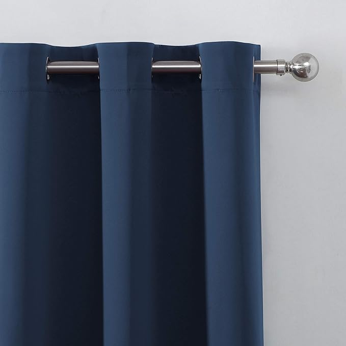 LEMOMO Navy Blue Blackout Curtains 42 x 63 Inch Length/Set of 2 Curtain Panels/Thermal Insulated Room Darkening Blackout Curtains for Bedroom