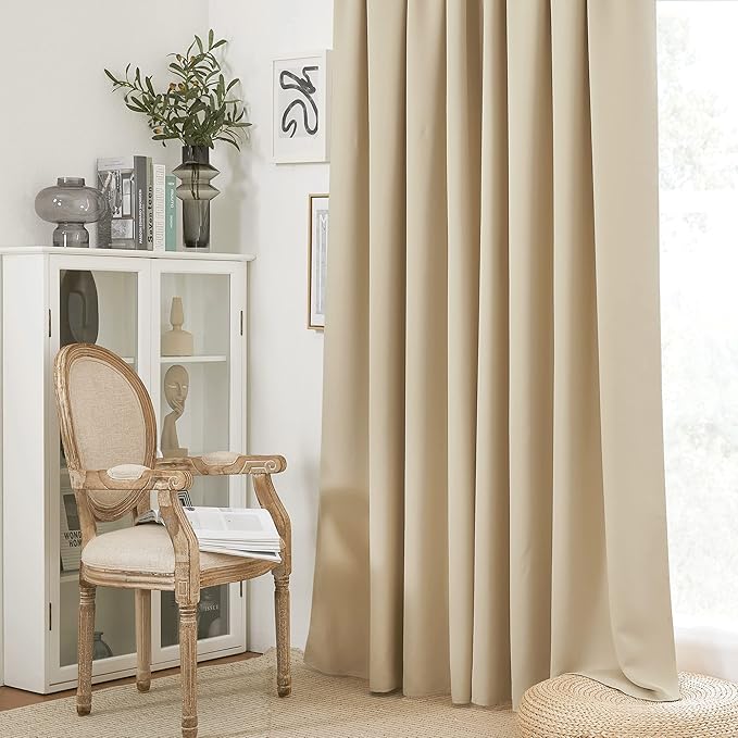 RYB HOME Curtains for Bedroom Living Room 72 inches Long, Thermal Insulated Privacy Rod Pocket Drapes for Nursery Office Home Theater, Width 34 by Length 72, Biscotti Beige, 2 Panels
