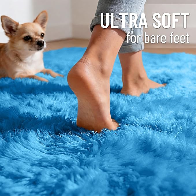 OLANLY 5x8 Machine Washable Large Area Rugs for Living Room, Bedroom, Soft Fluffy Shaggy Bedside Rug, Indoor Floor Carpet for Kids Girls and Boys, Dorms, Nursery, Home Decor Aesthetic, Bright Blue